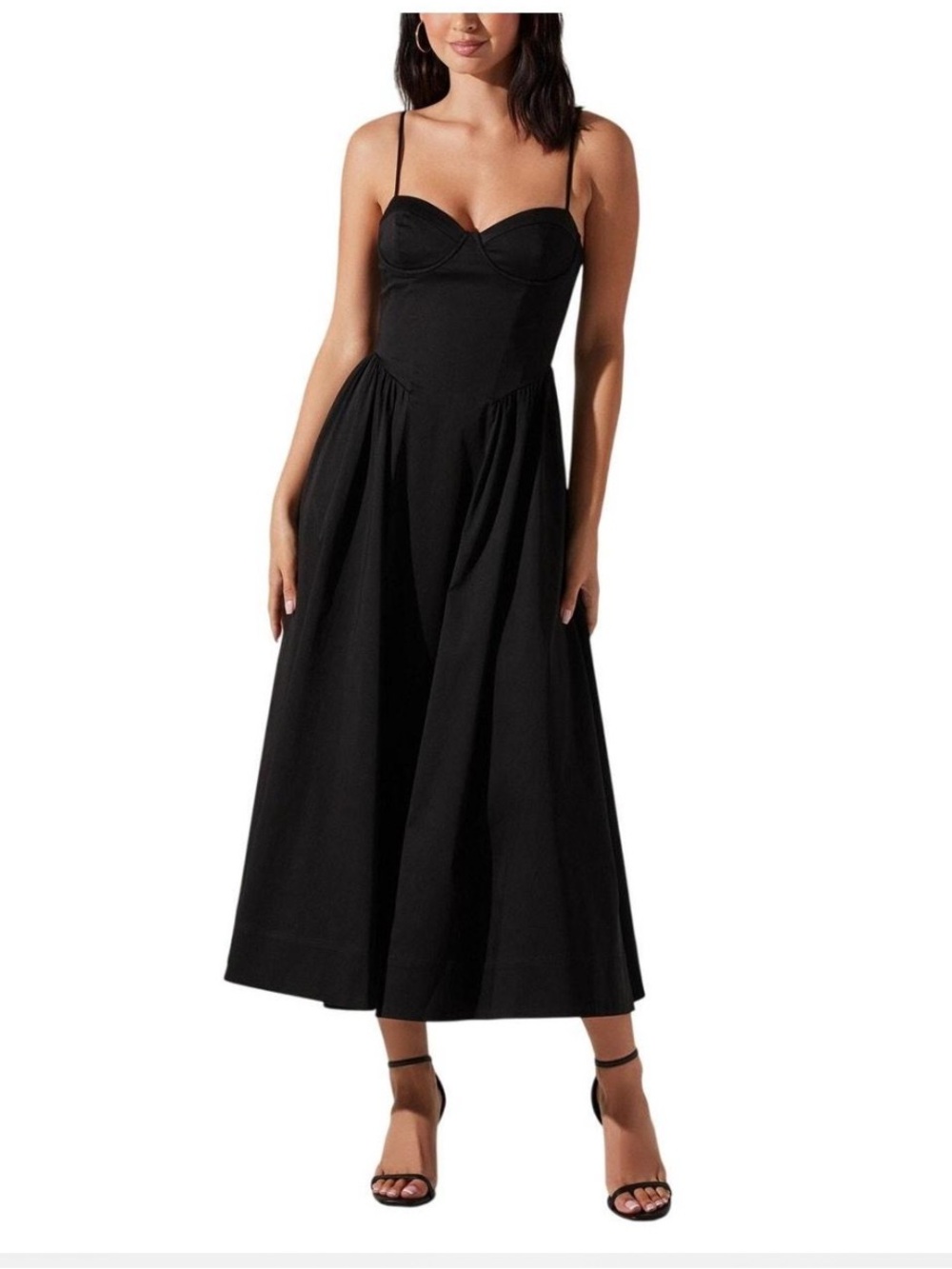 Astr Black Spaghetti-Strap Midi Sundress